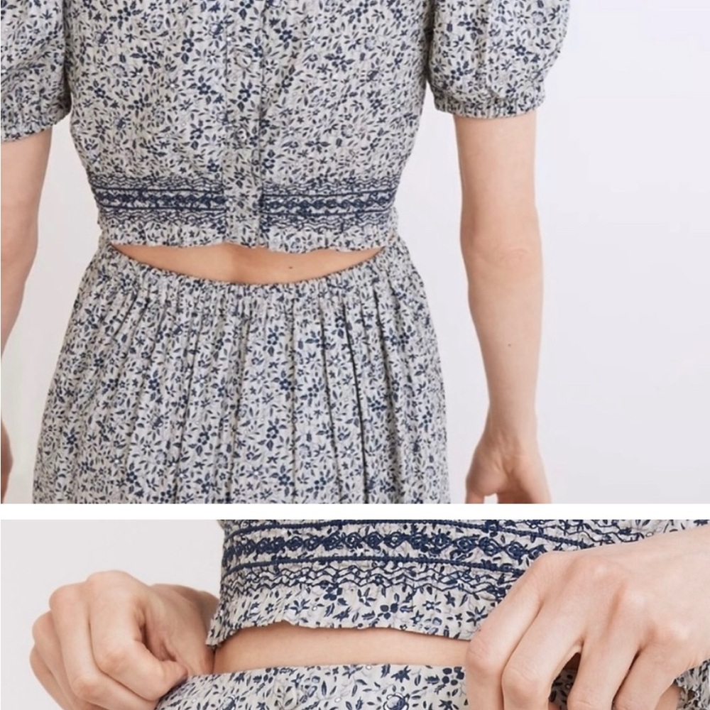 Madewell Navy and White Floral Top and Skirt Set